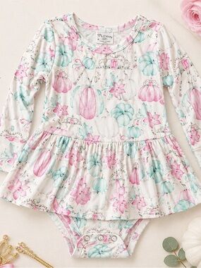 L.E.V. Baby Bamboo Princess Pumpkin Twirl Dress Bodysuit 3-6 Months